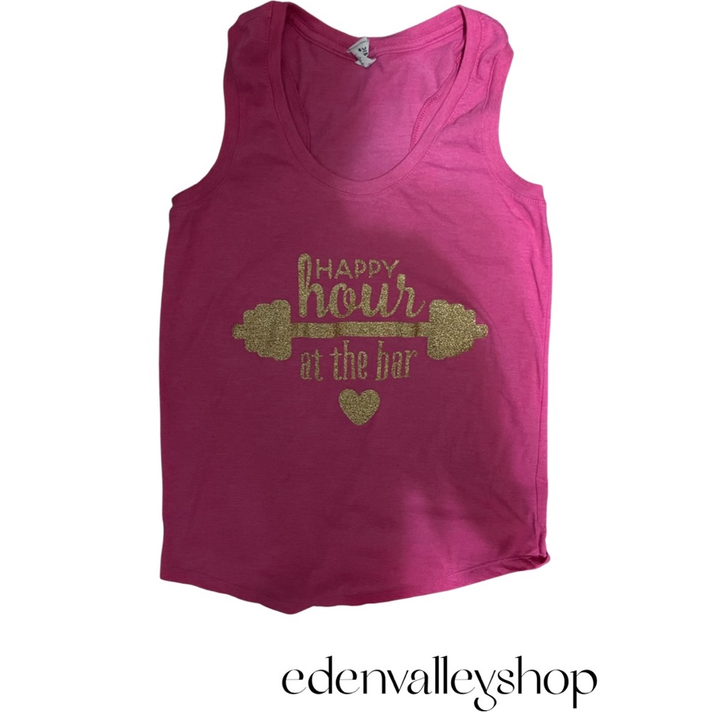 Pink Workout Racerback Tank Top | Gold Glitter Writing